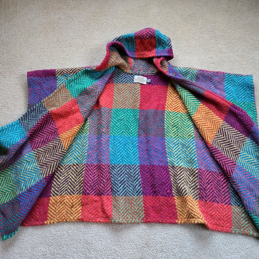 Wool Handwoven Colorful Cape Sweater Poncho Cloak John Branigan Boho Herringbone - Picture 10 of 11